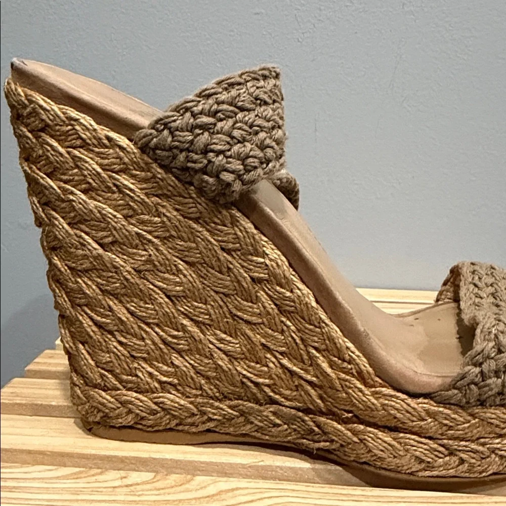 Stuart Weitzman Crochet Espadrille Wedge Sandals Ankle Strap Size 8 - Picture 10 of 12